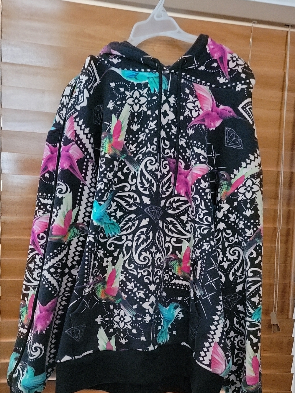 Diamond Supply Co. Black Hoodie with Pink & Teal Hummingbird Print